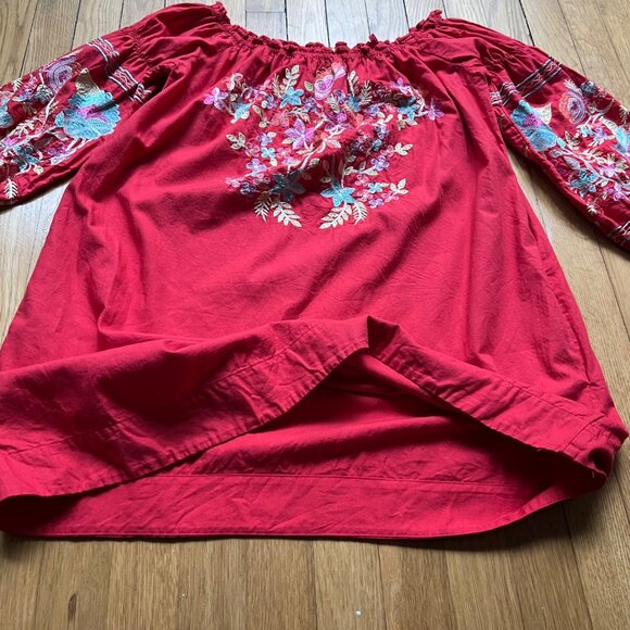 Free People Size S Red Fleur Du Jour Floral Embroidered Boho Off Shoulder Dress - Picture 14 of 16